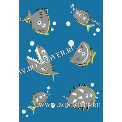 Детский Ковер Разноцветный Дизайн 23 Рыбки Синий