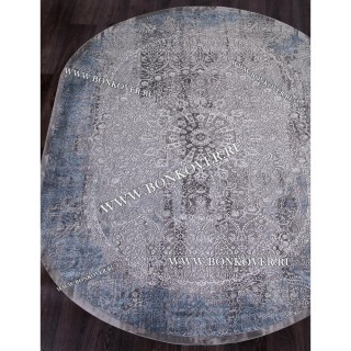 Турецкий Ковер Для Гостиной Дизайн 31 Синий с Серым Овальный